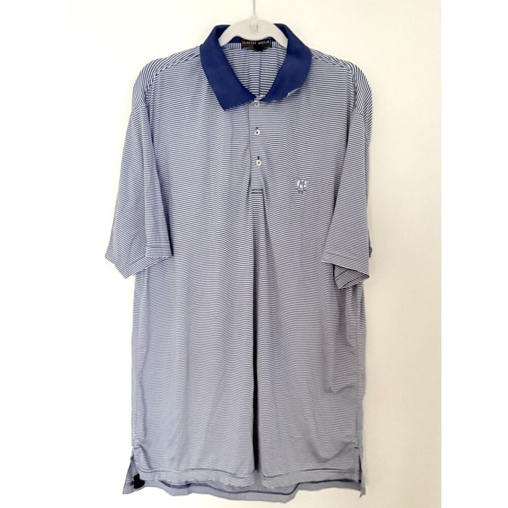 Peter Millar Summer Comfort Blue Striped Stretch Golf Polo Shirt Short Sleeve L